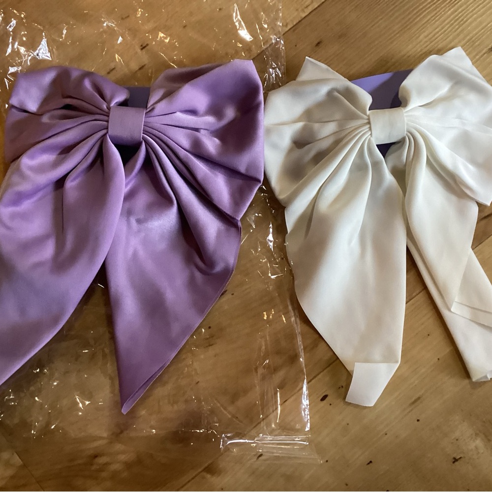 2 Claire's White and Purple satin Hair Bows set new beautiful large bows clip
